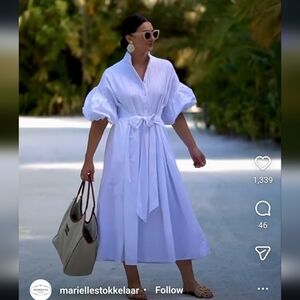 Marielle Phoebe Dress White One Size Egyptian Cotton Ruffles Puff Sleeves $259